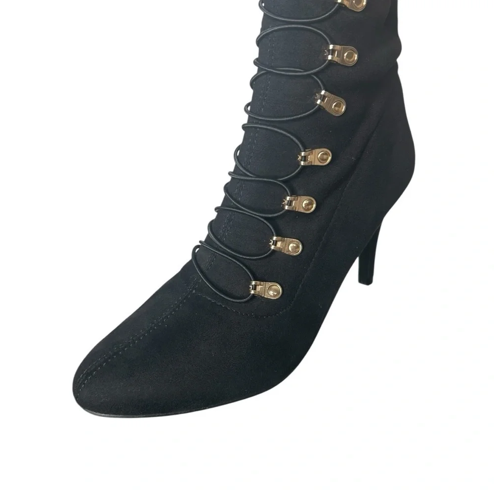 Journee Trill Black Wide Calf Thigh High Heeled Lace Up Boot Women’s Size 8.5